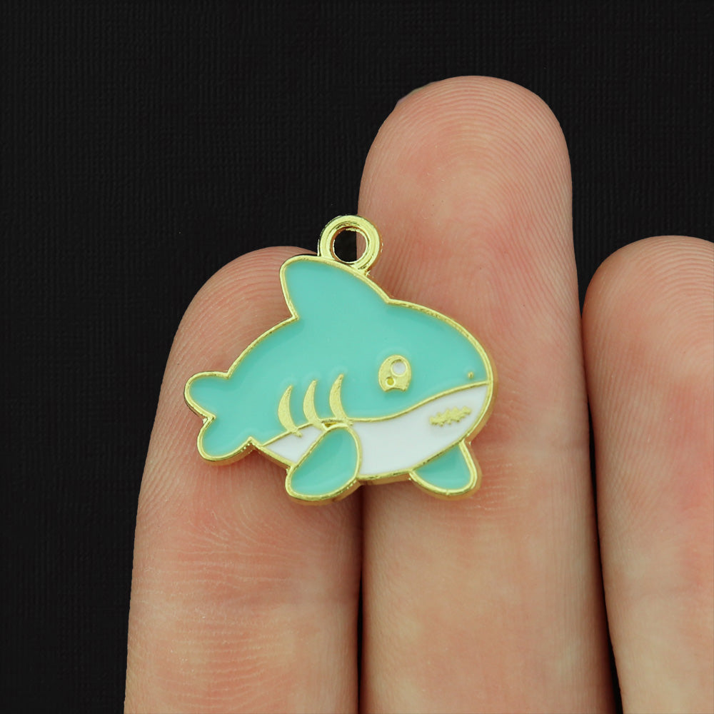 4 Shark Gold Tone Enamel Charms - E346