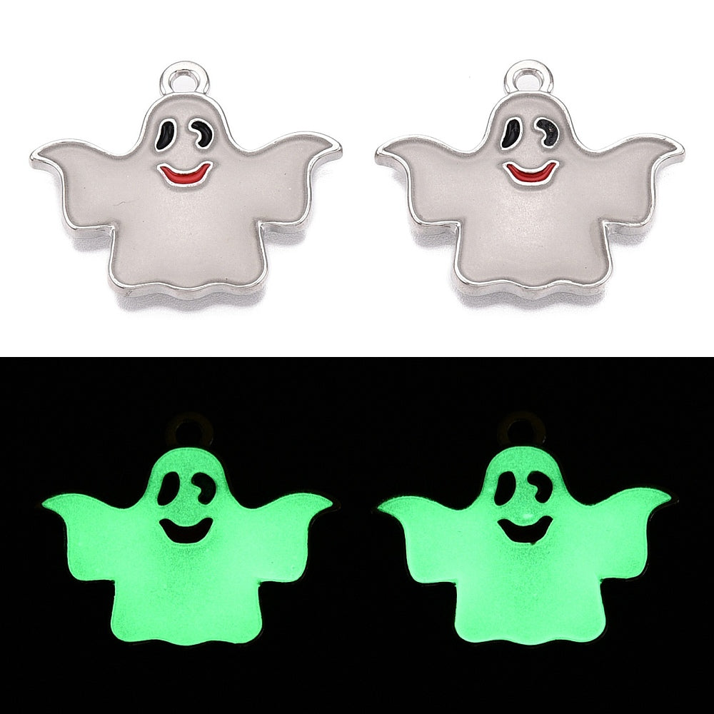 4 Smiling Ghost Enamel Charms - Glow in the Dark - E672