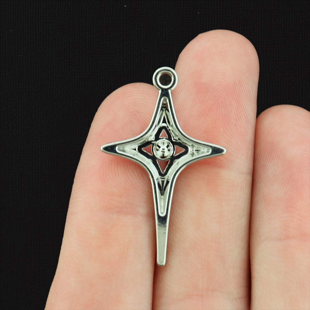 4 Star with Rhinestone Antique Silver Tone Charms - SC508