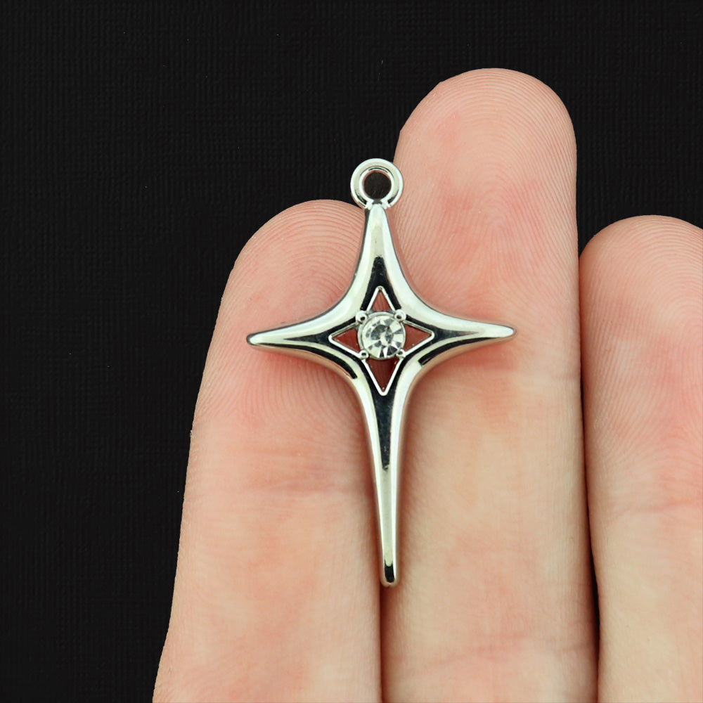 4 Star with Rhinestone Antique Silver Tone Charms - SC508