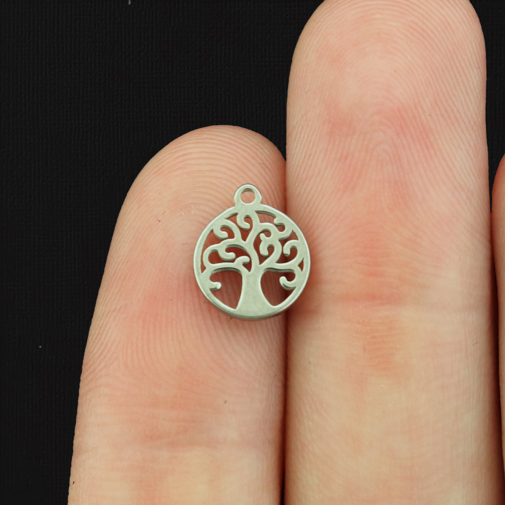 4 Tree of Life Silver Tone Stainless Steel Charms 2 Sided - SSP073
