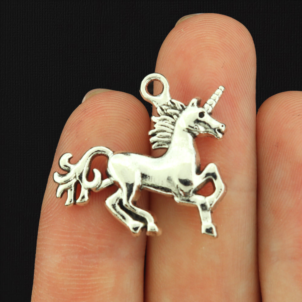4 Unicorn Antique Silver Tone Charms 3D - SC073