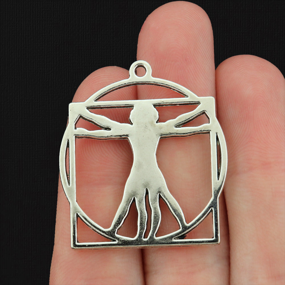 4 Vitruvian Man Antique Silver Tone Charms - SC754