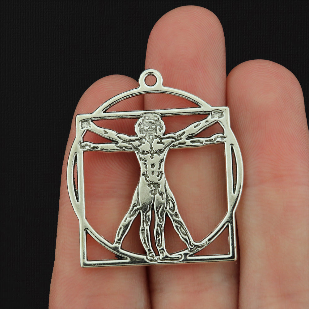 4 Vitruvian Man Antique Silver Tone Charms - SC754