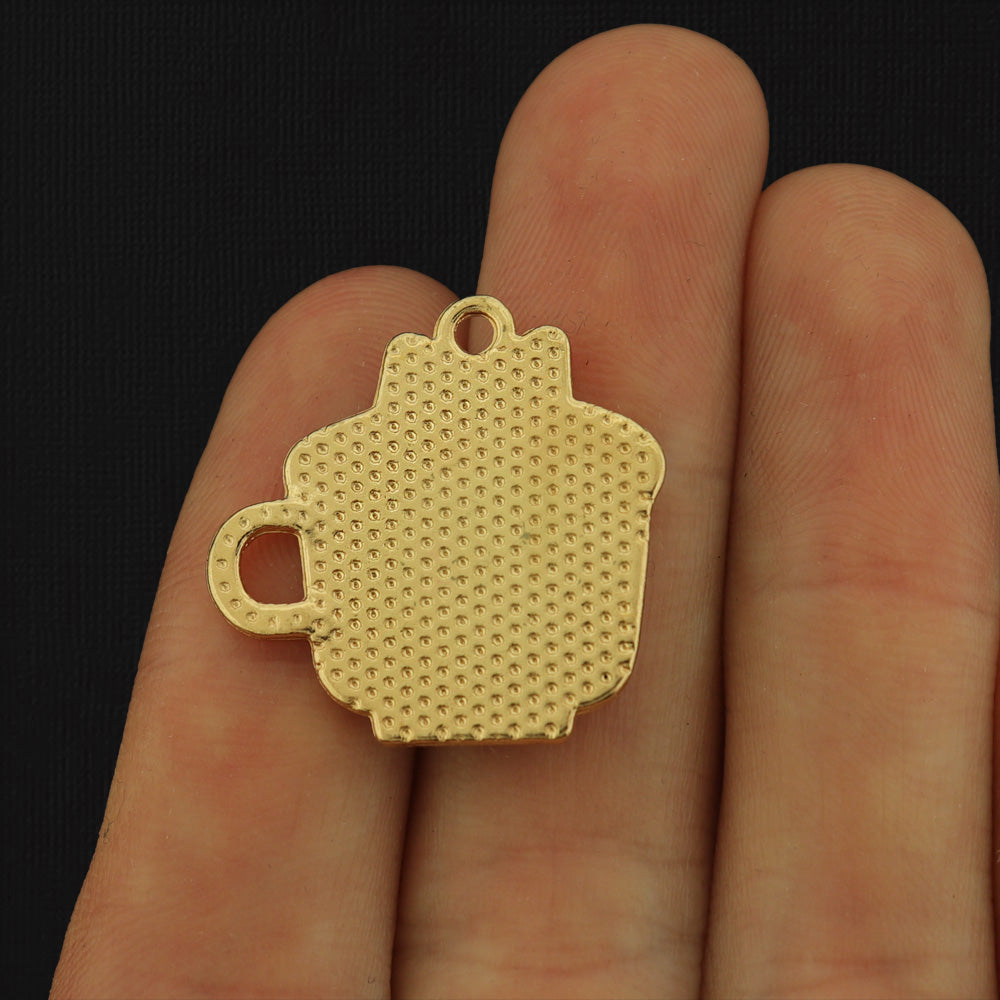 4 breloques en émail doré chat blanc - E1209