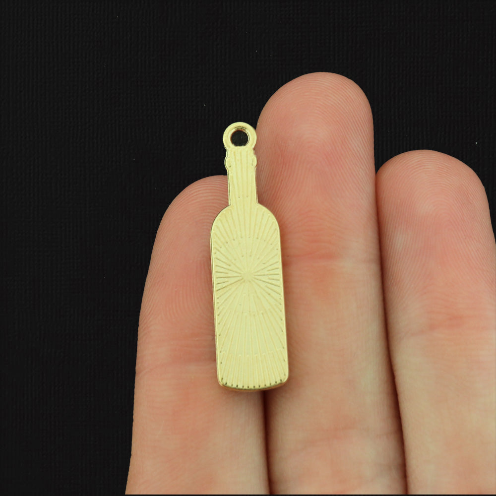 4 Wine Bottle Gold Tone Enamel Charms - E396