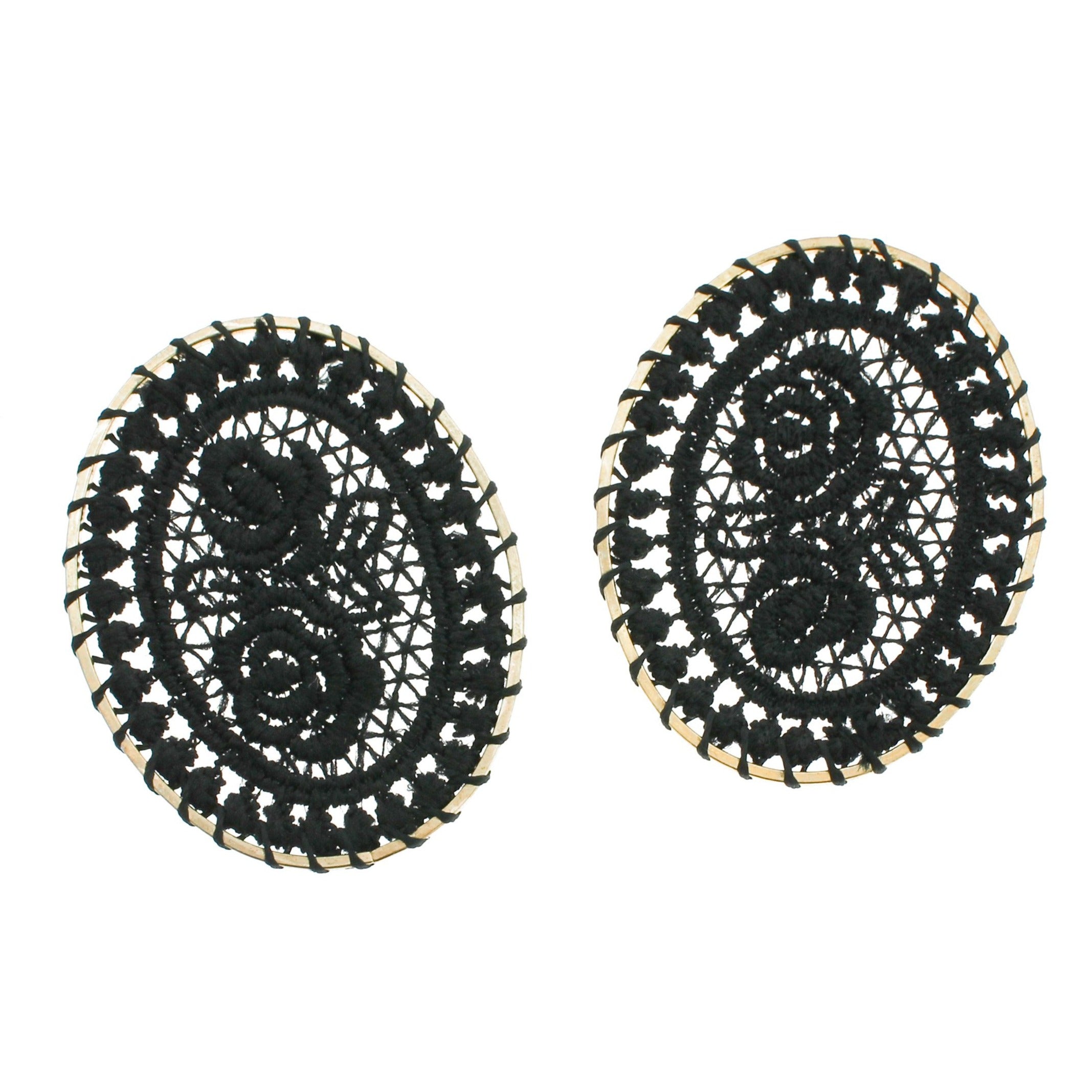 VENTE 4 pendentifs ovales dorés en dentelle tissée rouge - TSP102-D