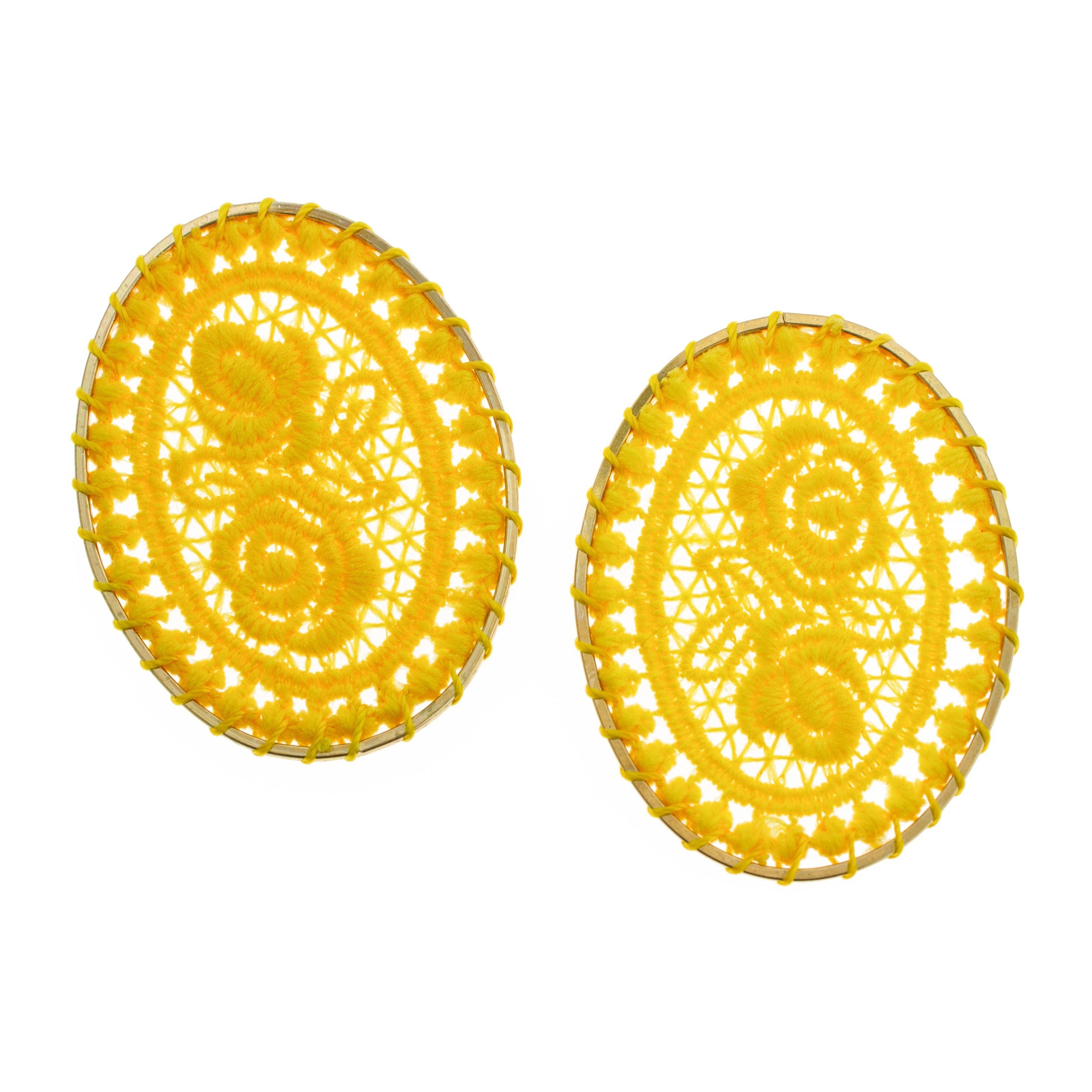 VENTE 4 pendentifs ovales dorés en dentelle tissée rouge - TSP102-D