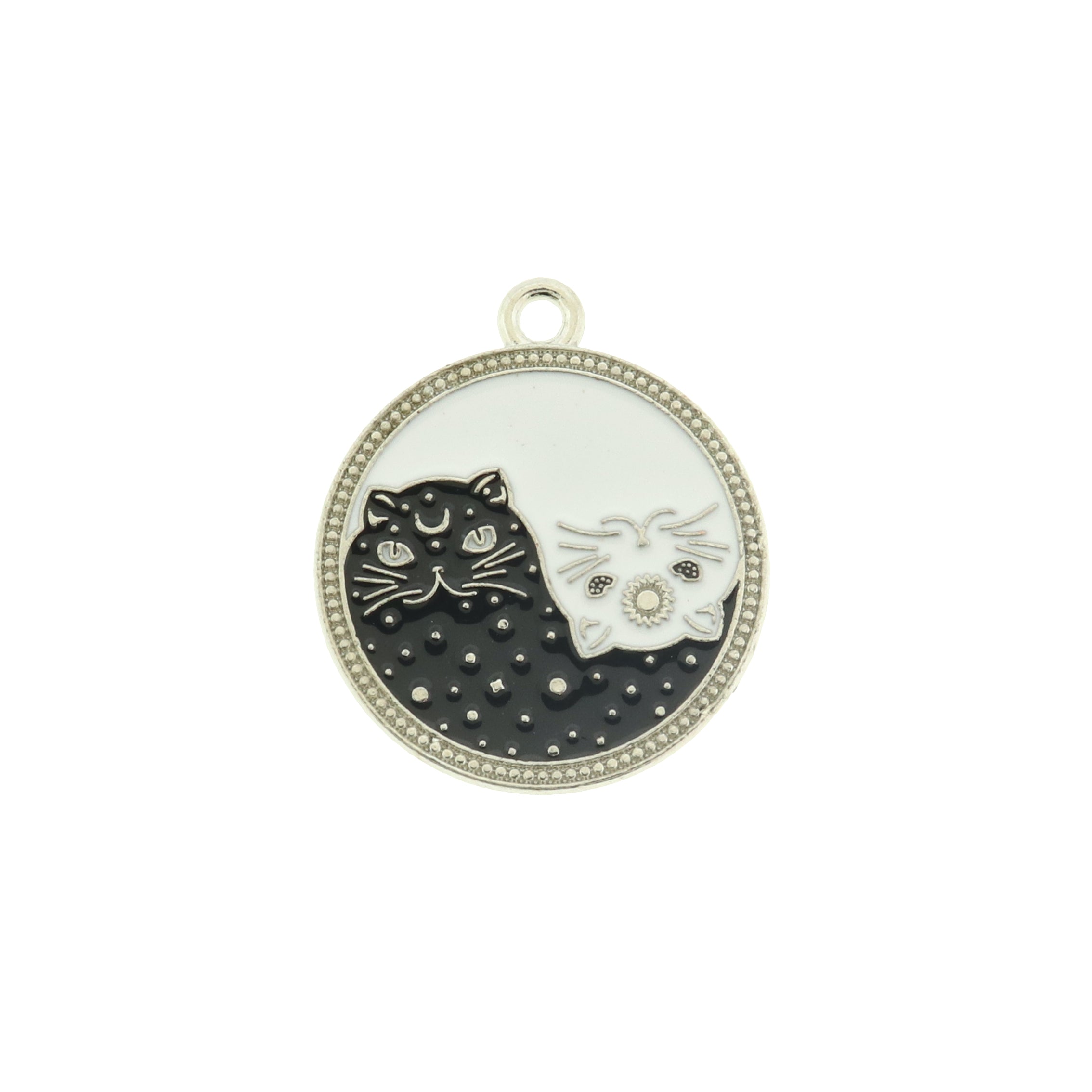 4 Yin Yang Cats Silver Tone Enamel Charms - E475