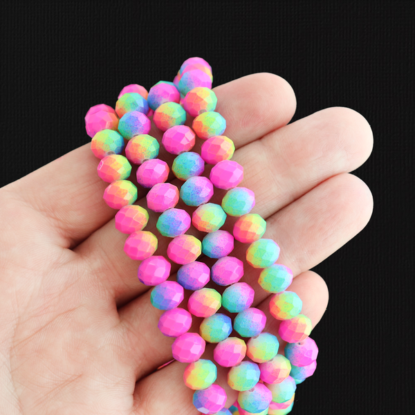 Faceted Glass Beads 8mm - Neon Rainbow - 1 Strand 70 Beads - BD890