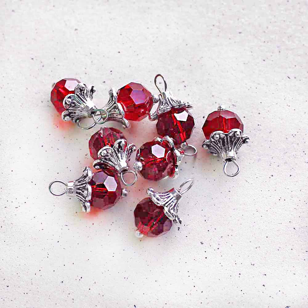 5 Birthstone Faceted Glass Silver Tone Charms - 8mm - Choose Your Birthstone!