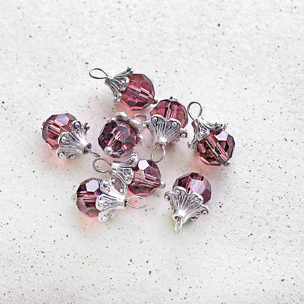 5 Birthstone Faceted Glass Silver Tone Charms - 8mm - Choose Your Birthstone!