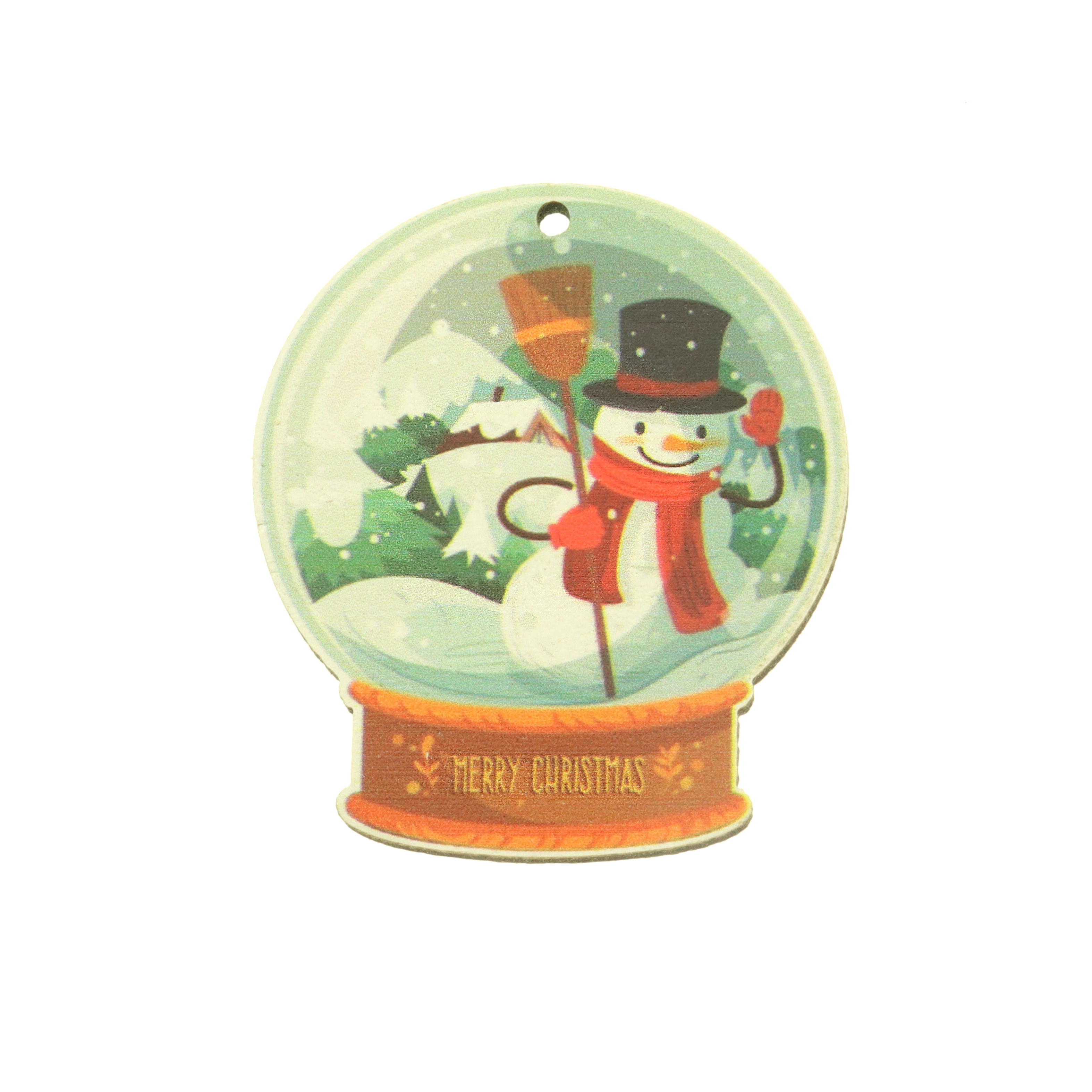 5 Christmas Snow Globe Snowman Natural Wood Charms - WP017