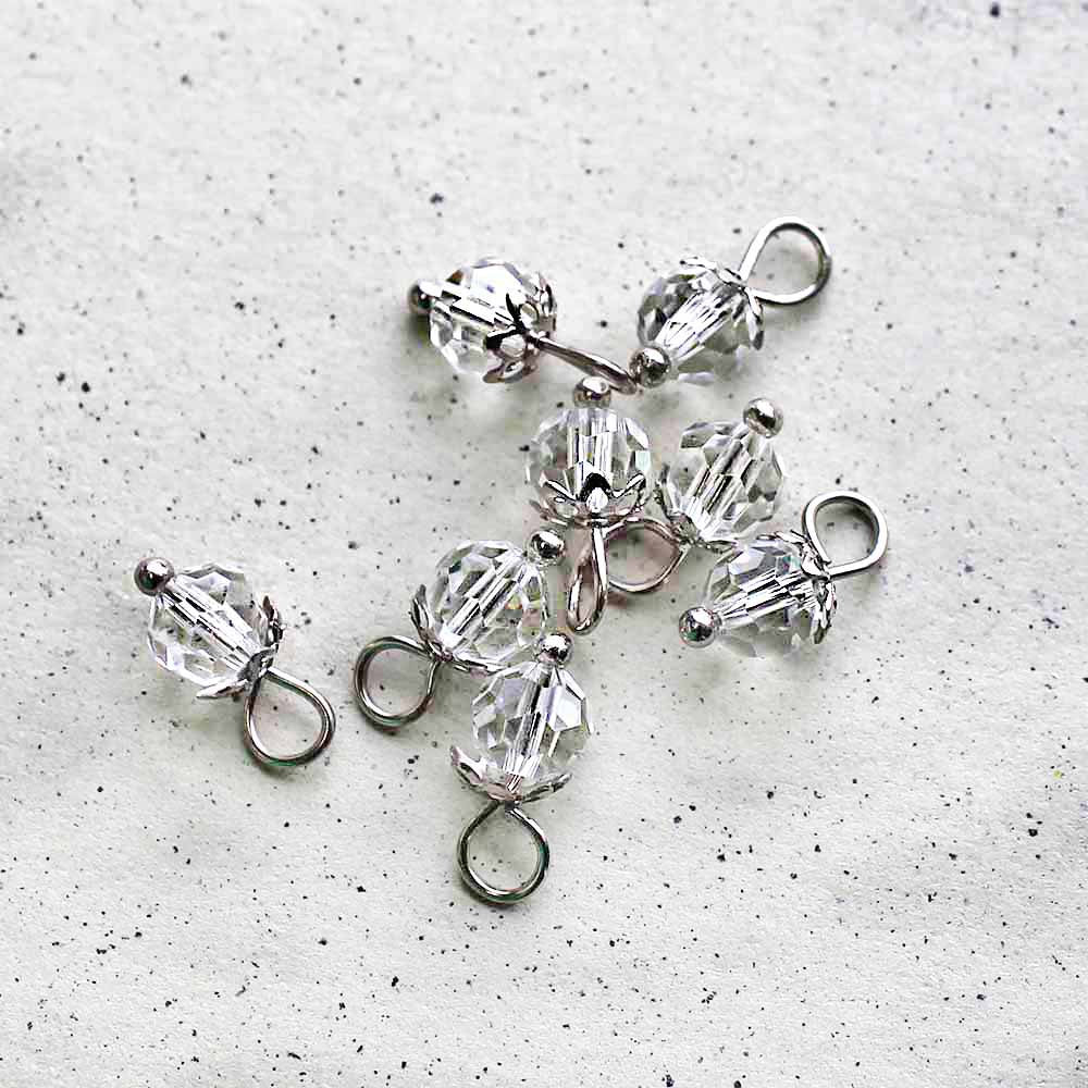 5 Faceted Glass Birthstone Silver Tone Charms - 6mm - Choose Your Birthstone!
