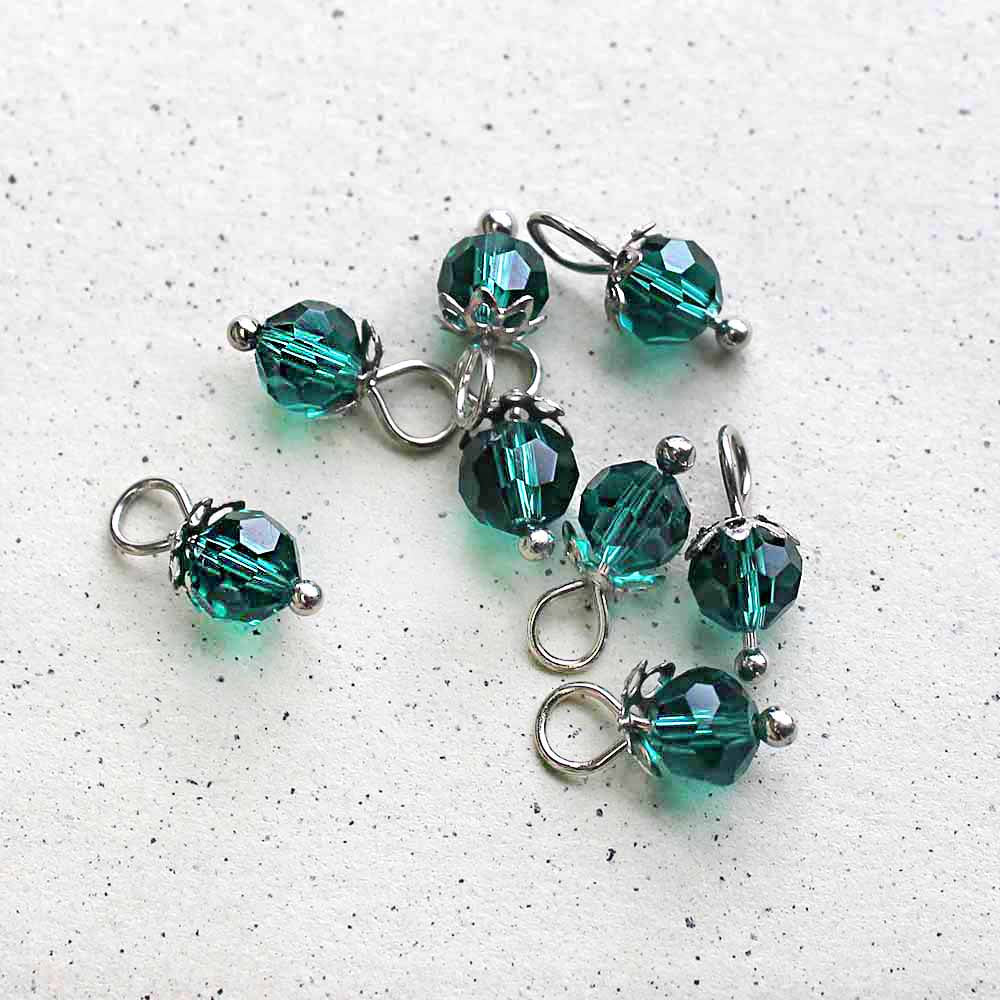 5 Faceted Glass Birthstone Silver Tone Charms - 6mm - Choose Your Birthstone!