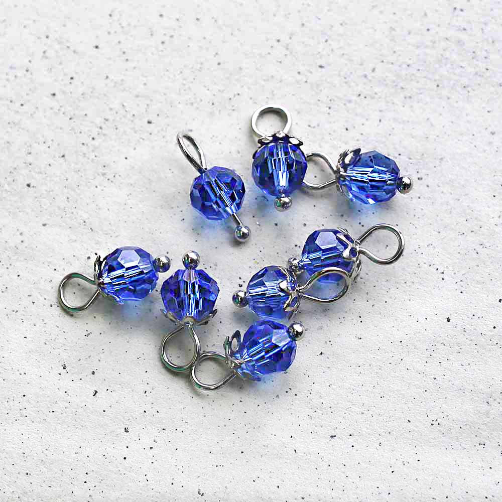 5 Faceted Glass Birthstone Silver Tone Charms - 6mm - Choose Your Birthstone!