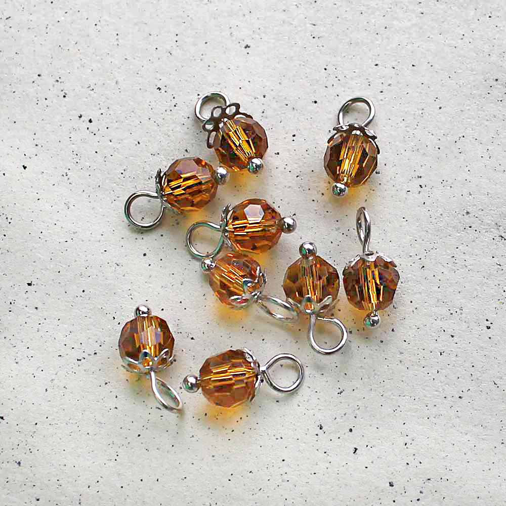 5 Faceted Glass Birthstone Silver Tone Charms - 6mm - Choose Your Birthstone!