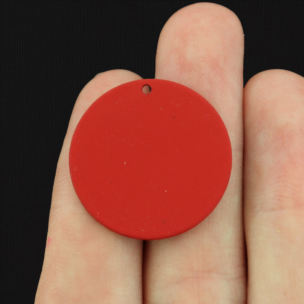 5 Floral Round Red Enamel Charms - E1398