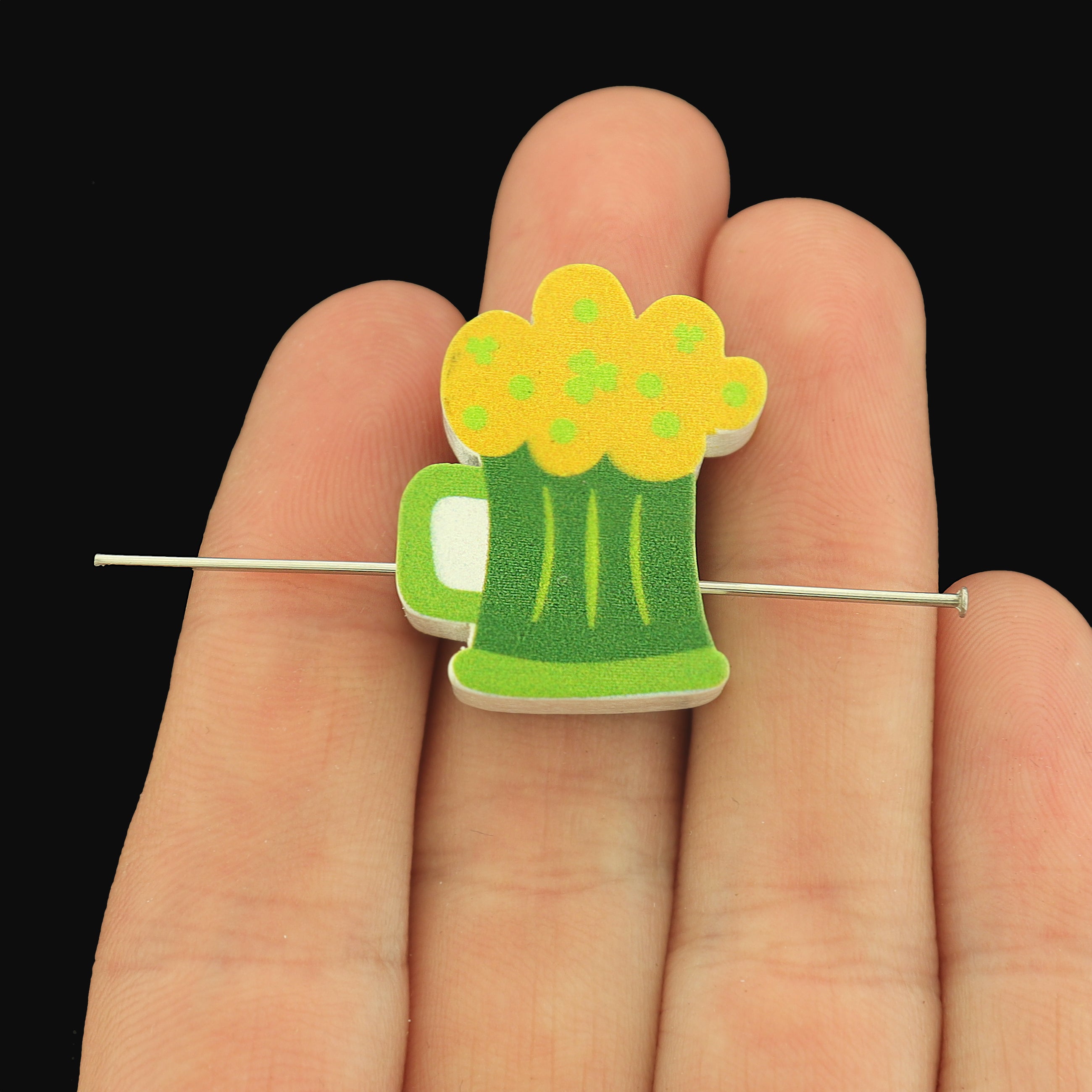 5 Green Beer Mug Beads - Wood Spacer Beads - Perfect for St Patrick's! - BD188