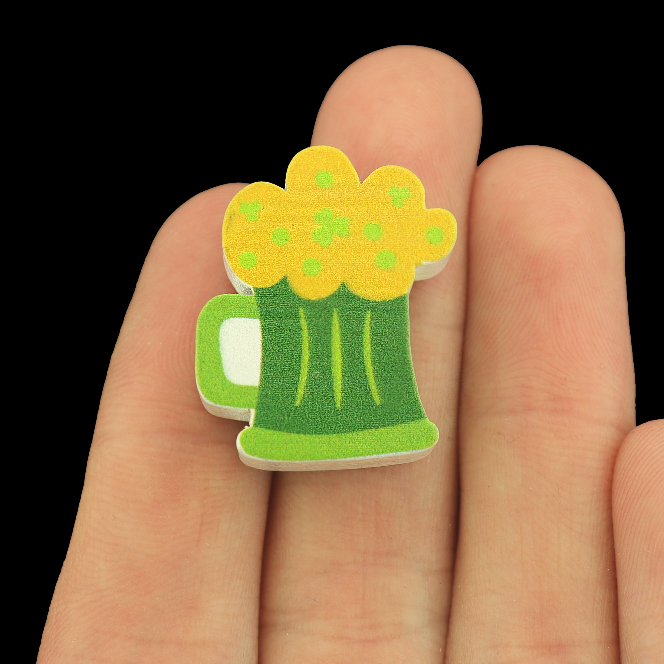 5 Green Beer Mug Beads - Wood Spacer Beads - Perfect for St Patrick's! - BD188