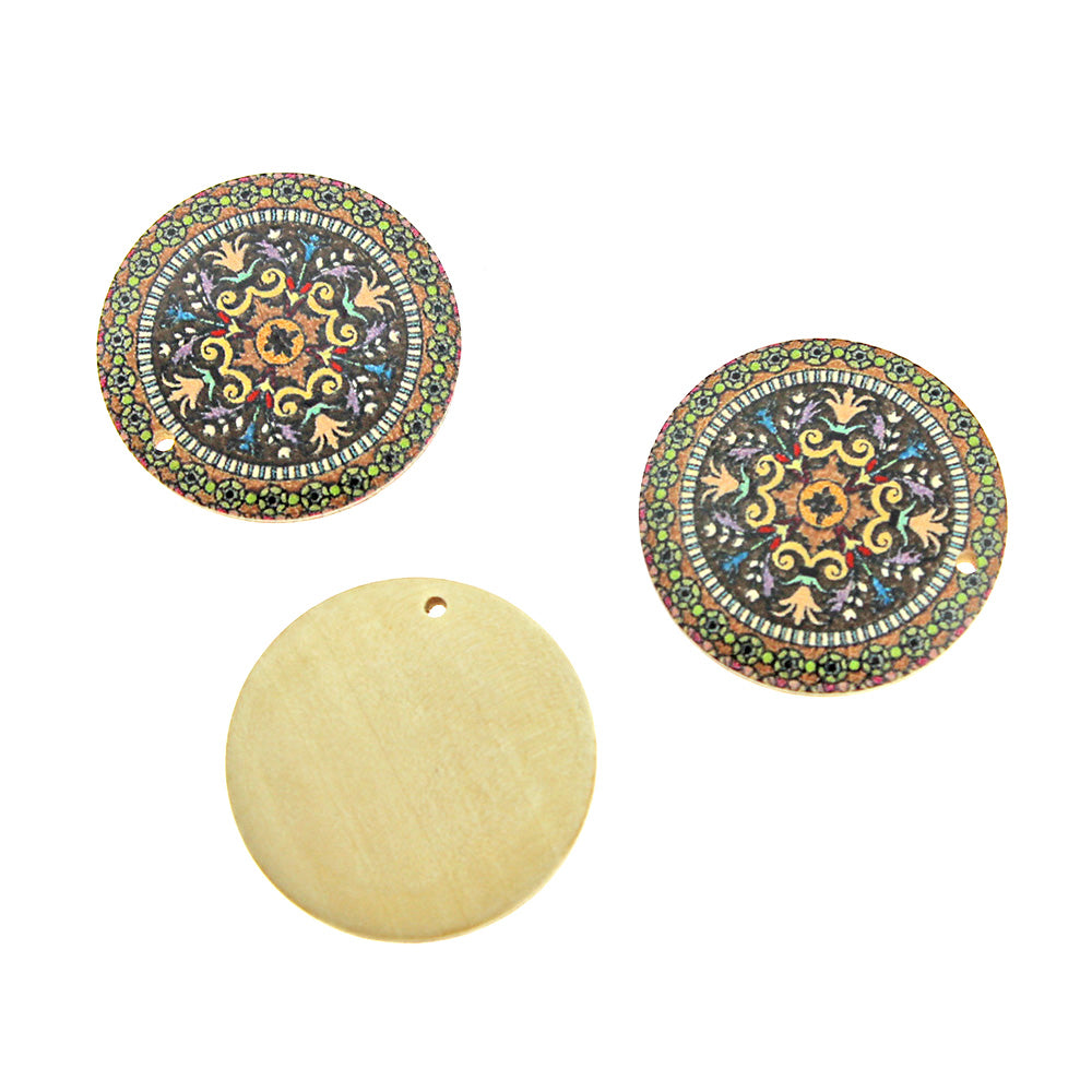 5 Mandela Printed Natural Wood Charms - Choose from 6 Designs! - 30mm