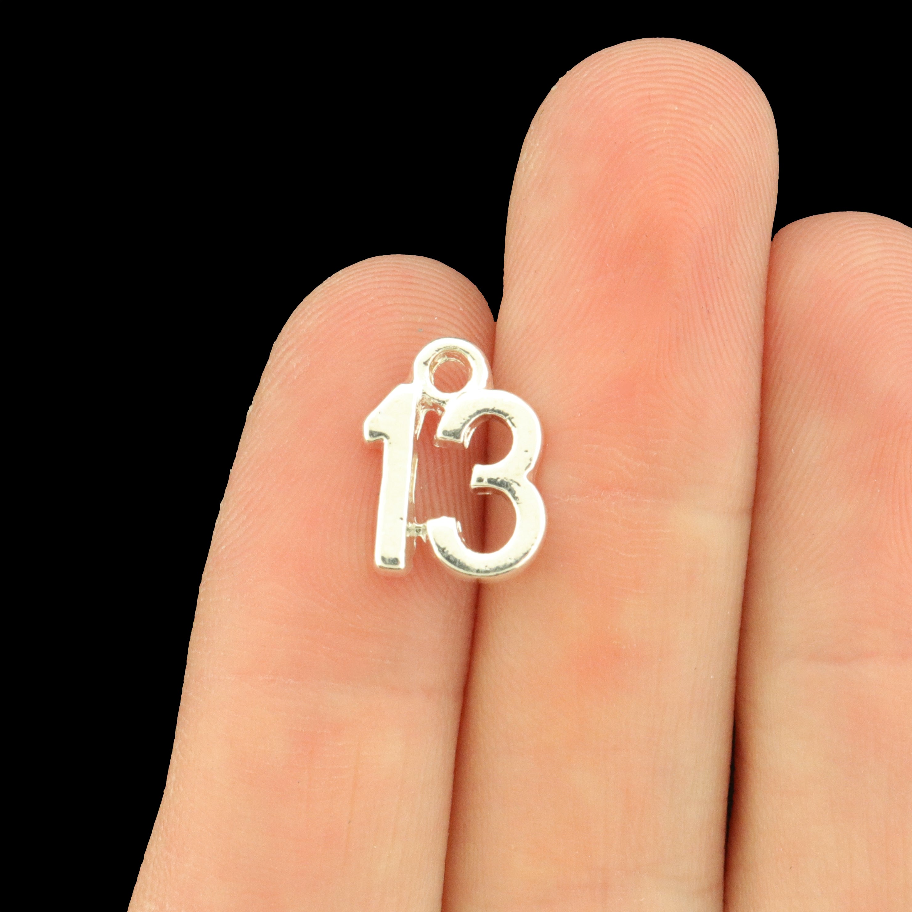 5 Number 13 Antique Silver Tone Charms - SC6079