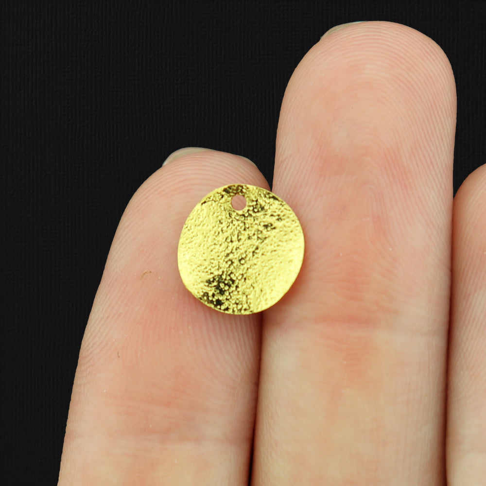 5 Stardust Hammered Circle Gold Tone Copper Charms 2 Sided - GC1430