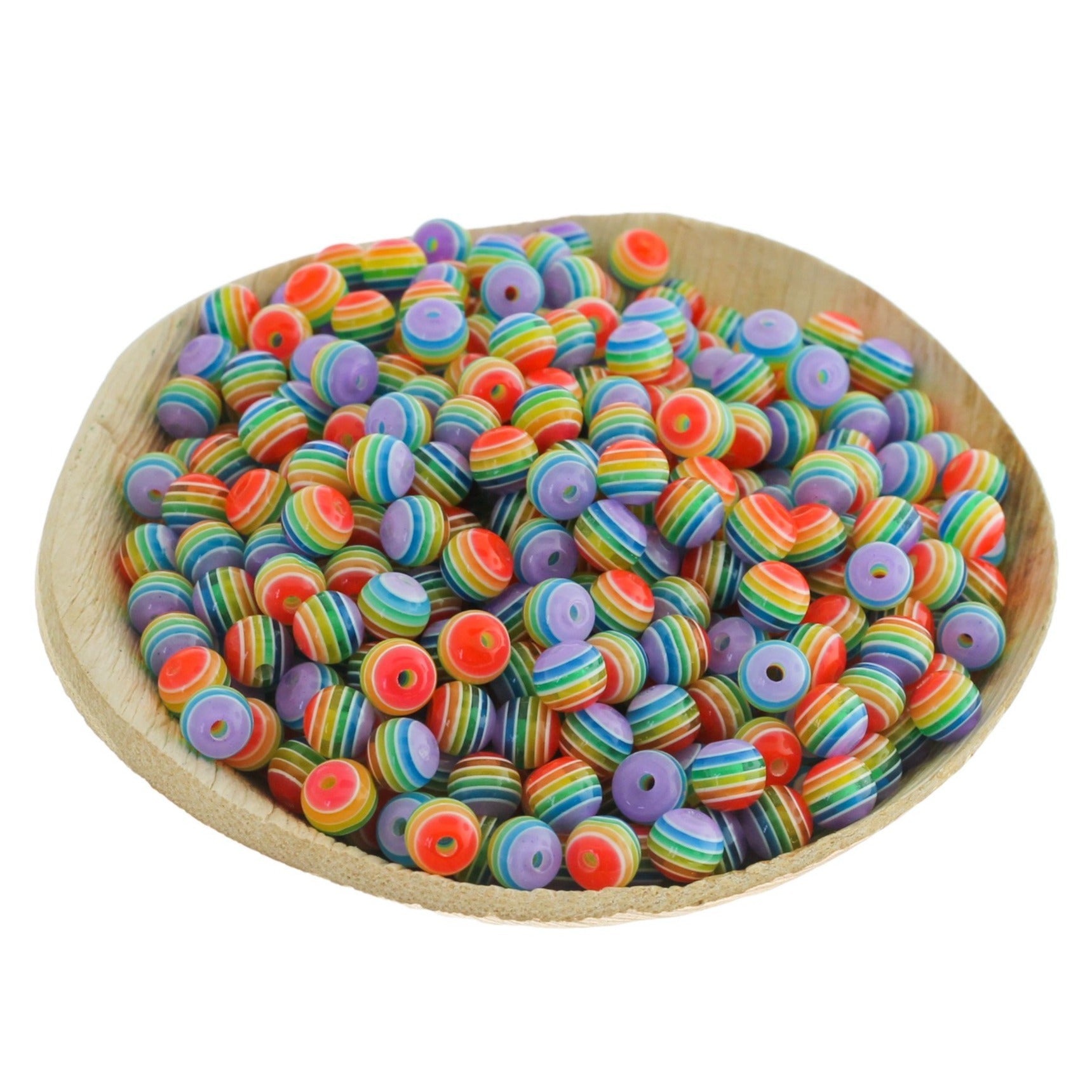 Perles Rondes en Résine 8mm - Rainbow Stripe - 50 Perles - BD004