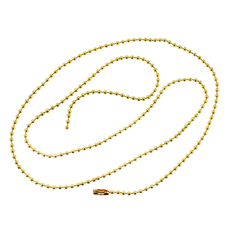 Gold Stainless Steel Ball Chain Necklaces 28" - 2.5mm - 5 Necklaces - N575