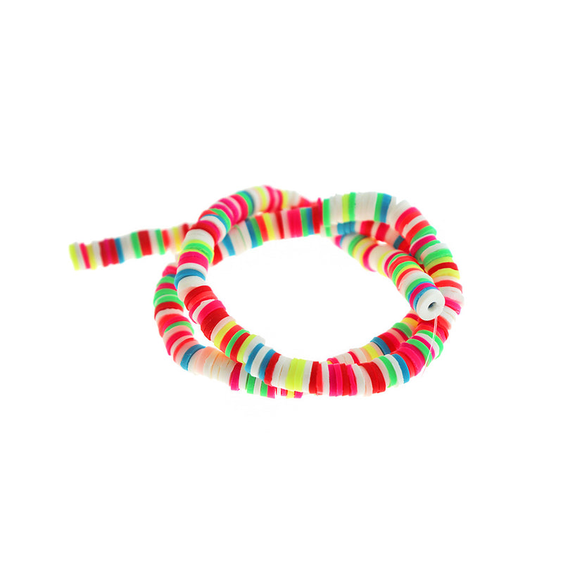 Heishi Polymer Clay Beads 6mm x 1.5mm - Rainbow Glow in The Dark - 1 Strand 300 Beads - BD2809