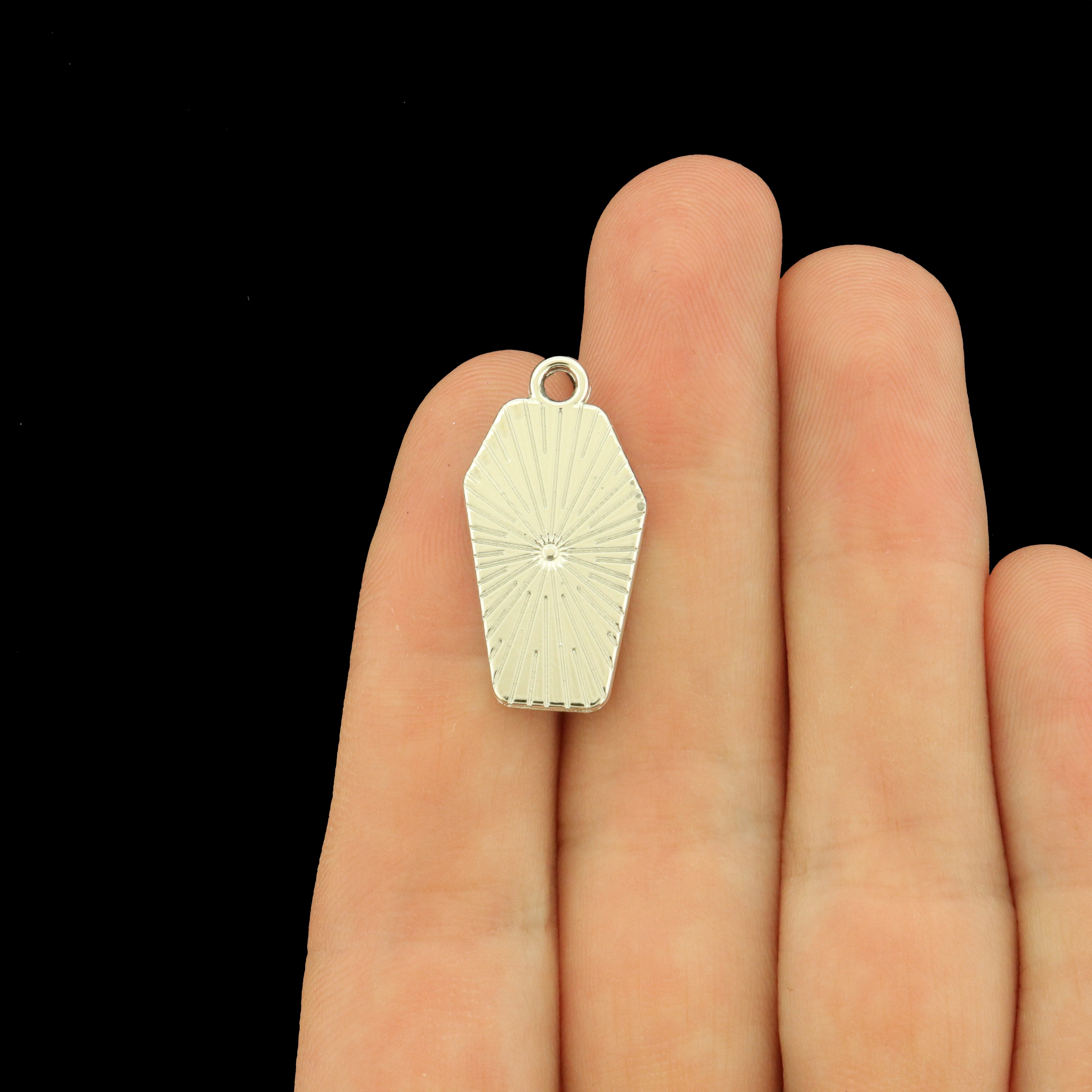 6 Black Coffin Silver Tone Enamel Charms - E696