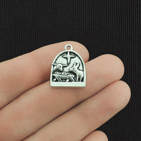 6 Christmas Nativity Scene Antique Silver Tone Charms - XC058