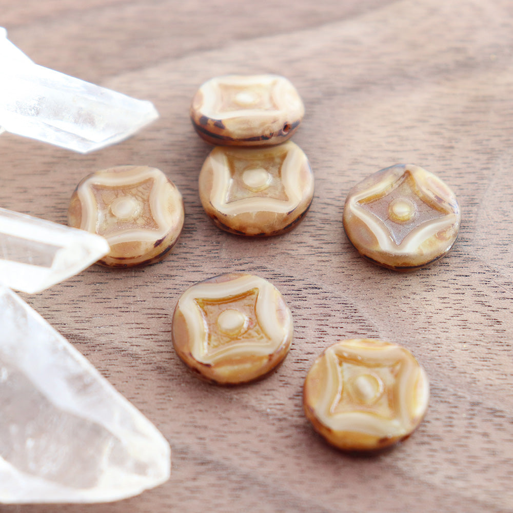 6 Diamond Cut Coin Czech Pressed Glass Beads - 15mm - Choose Your Color!