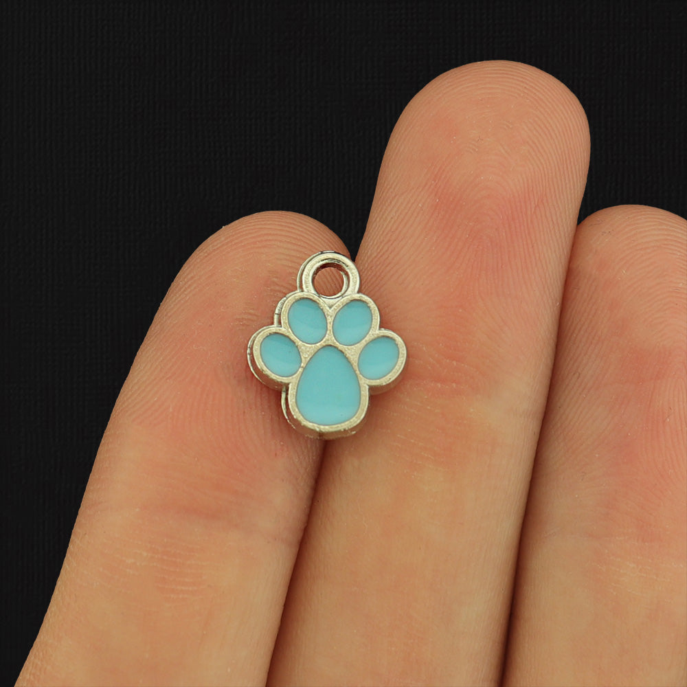 6 Dog Paw Silver Tone Enamel Charms - Choose Your Color