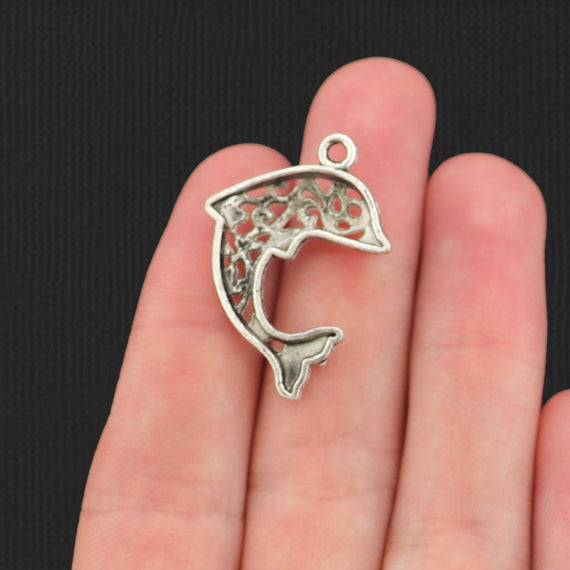 6 Dolphin Antique Silver Tone Charms - SC145