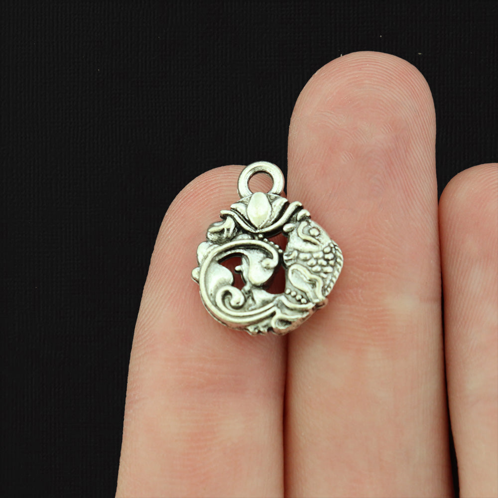 6 Fish Antique Silver Tone Charms 2 Sided - SC490