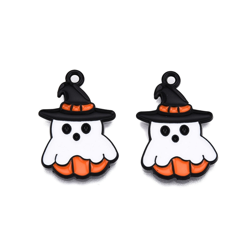 6 Ghost and Pumpkin Black Tone Enamel Charms - E1681