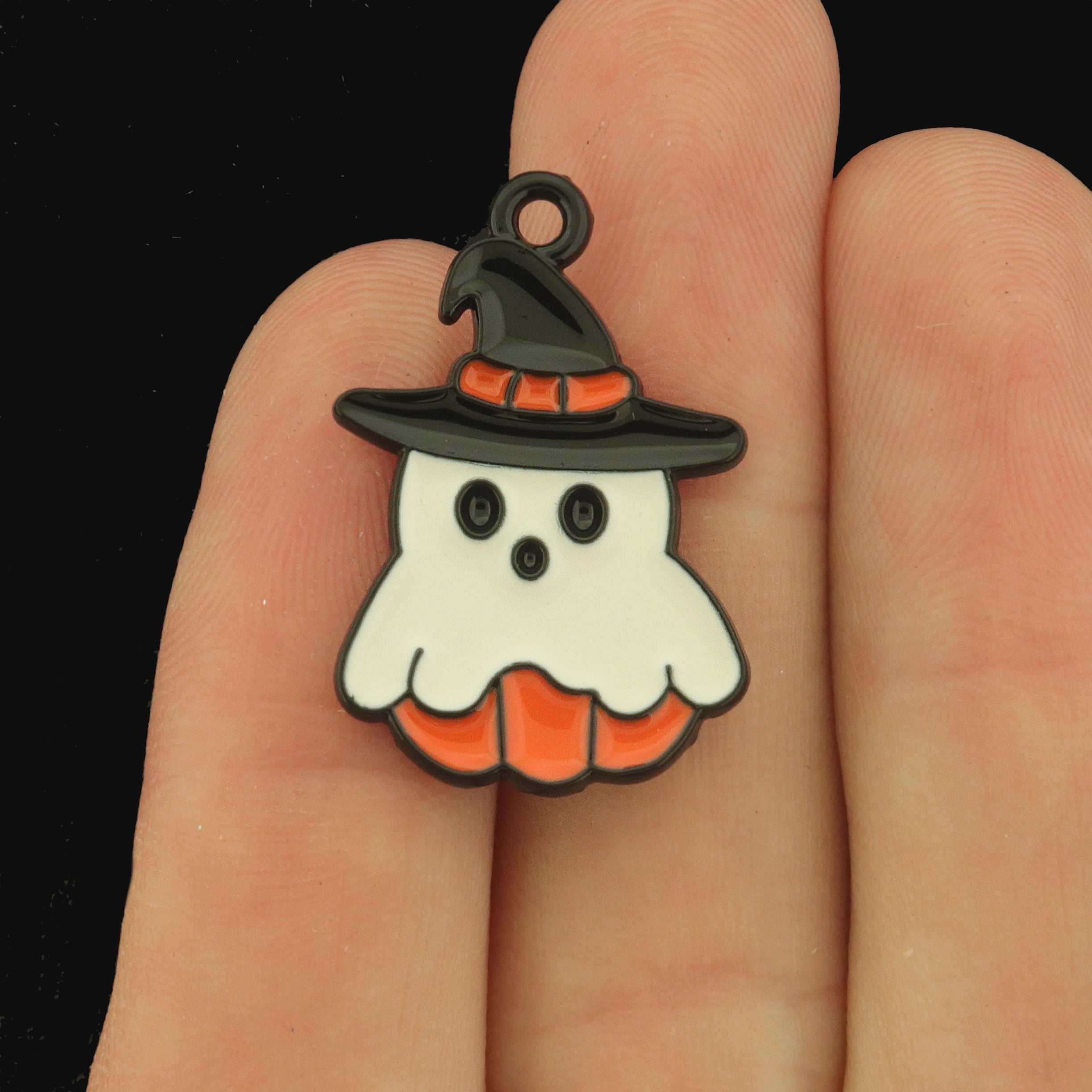 6 Ghost and Pumpkin Black Tone Enamel Charms - E1681