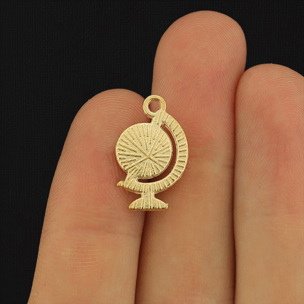 6 Globe Gold Tone Enamel Charms - E195
