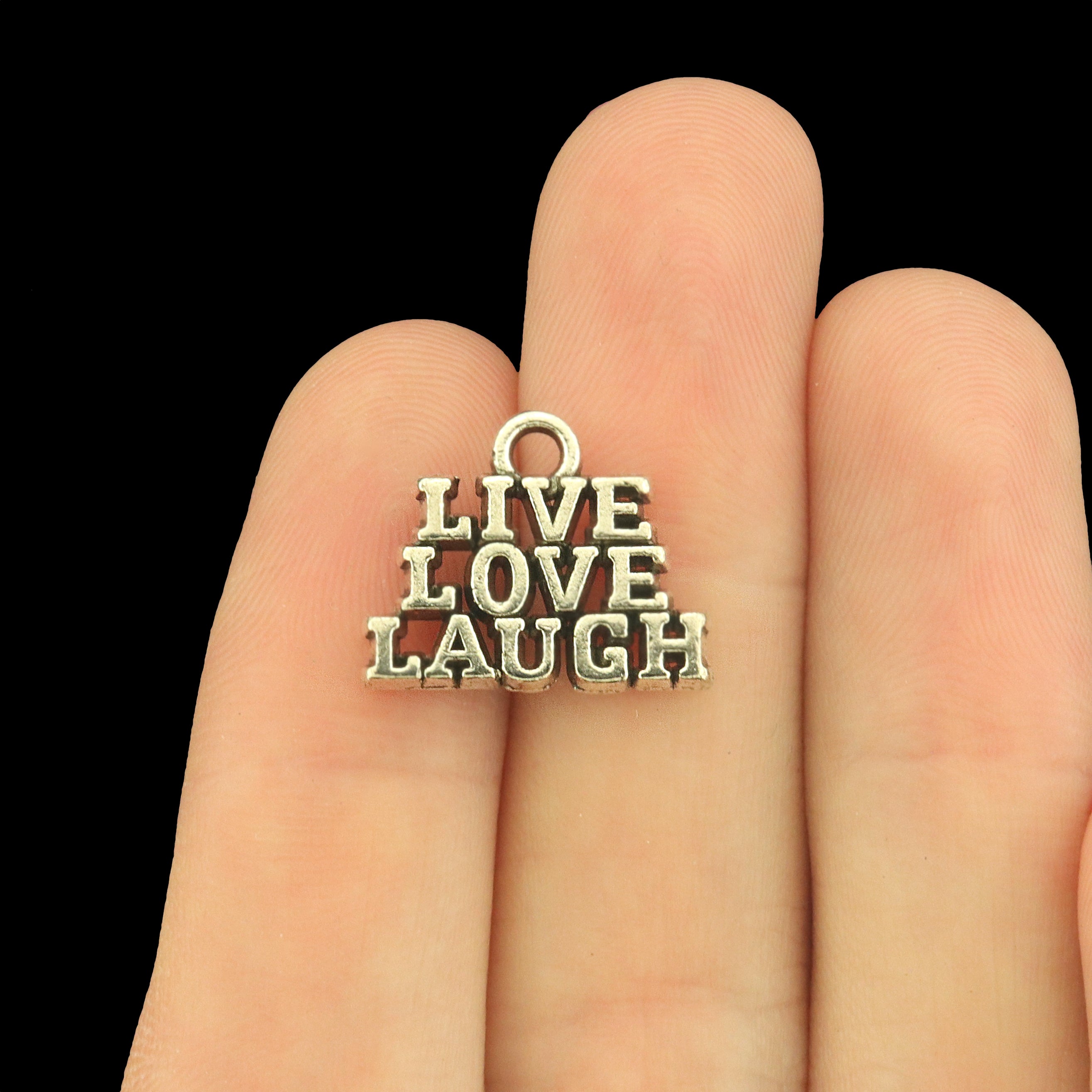 6 Live Laugh Love Antique Silver Tone Charms - SC1483