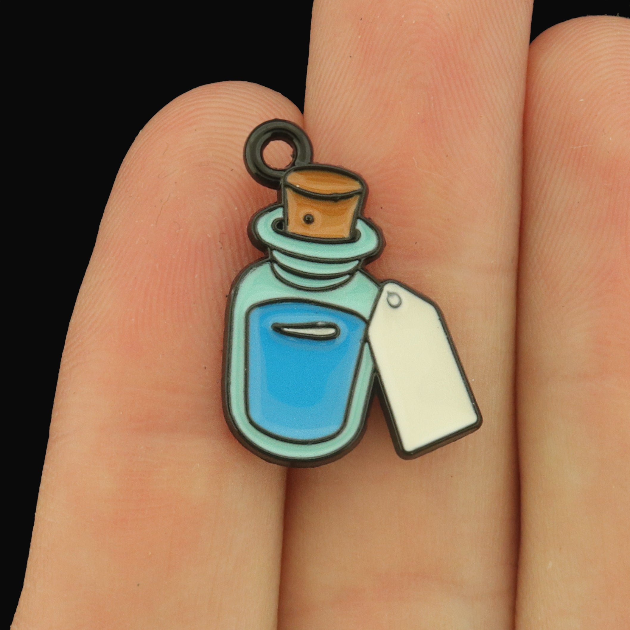 6 Poison Black Tone Enamel Charms - Blue - E1683