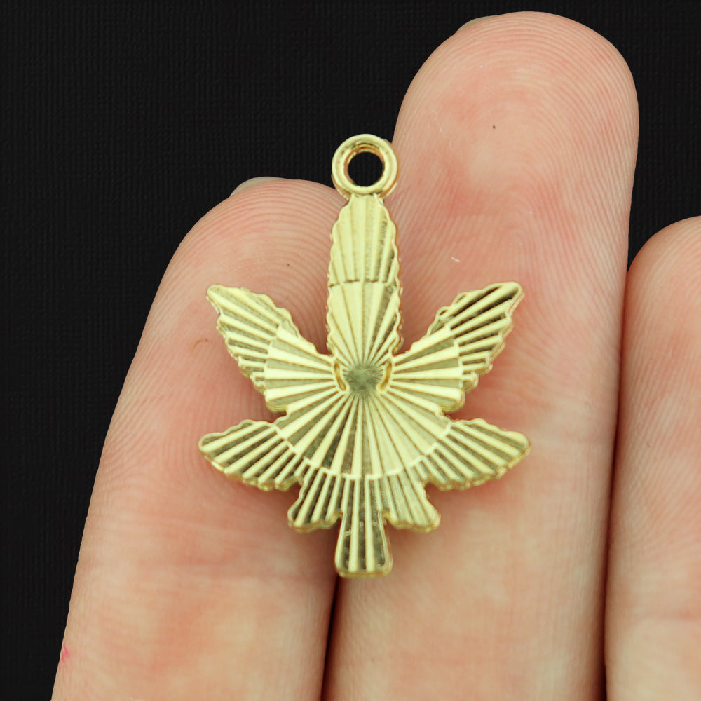 6 Weed Leaf Gold Tone Enamel Charms - E128