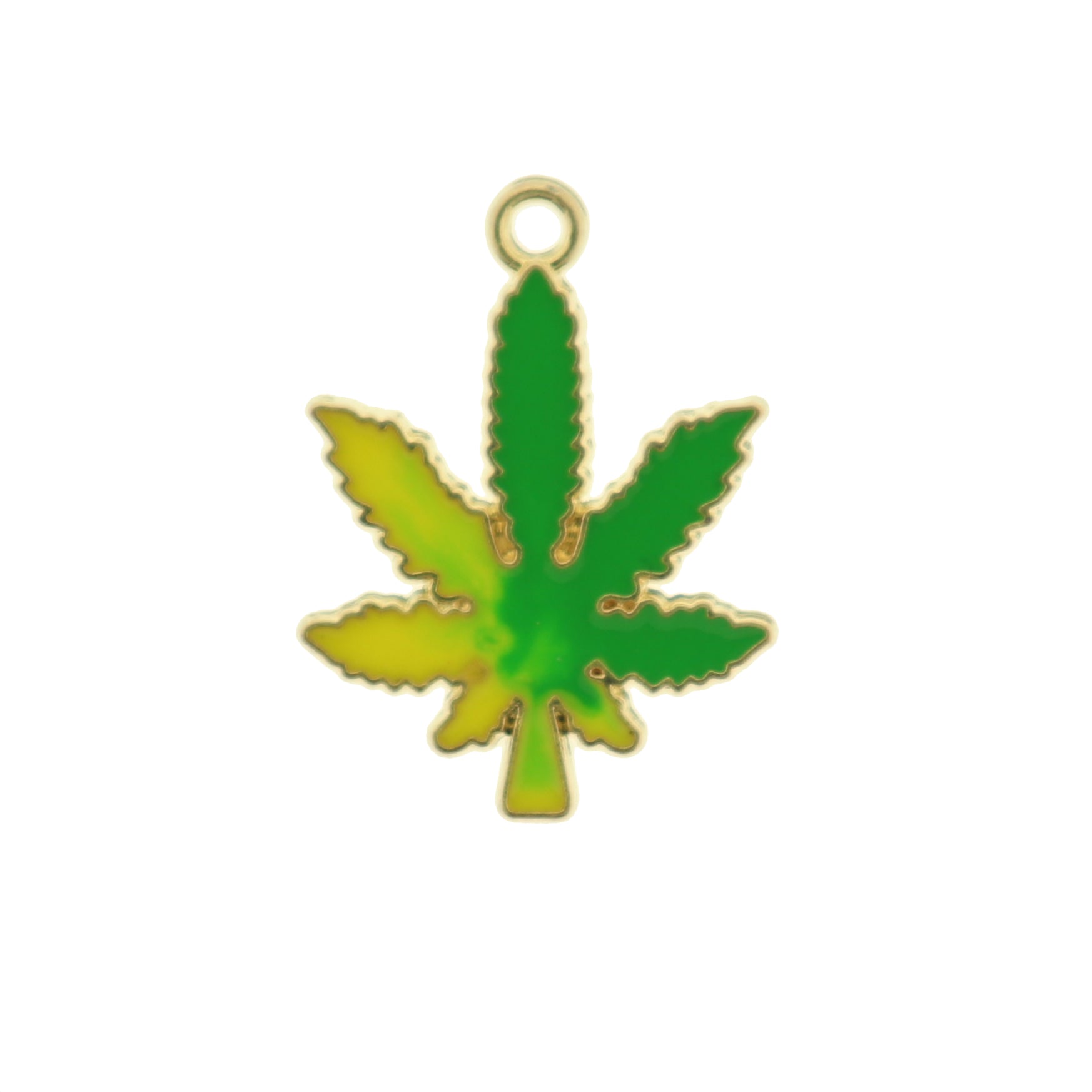 6 Weed Leaf Gold Tone Enamel Charms - E128