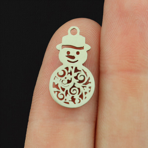 2 Christmas Snowman Silver Tone Stainless Steel Charms - SSP065