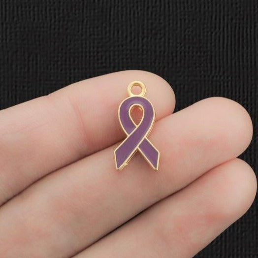 8 Awareness Ribbon Gold Tone Enamel Charms - Choose Your Color!