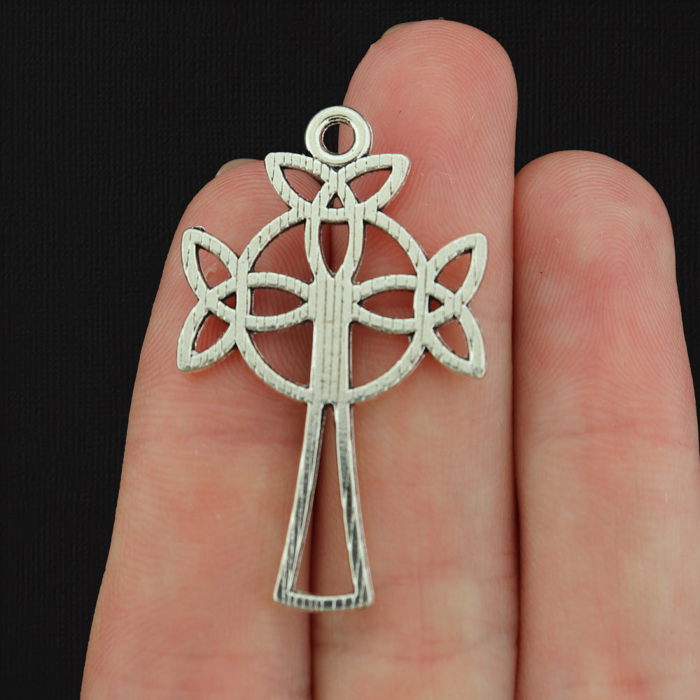 8 Celtic Knot Cross Antique Silver Tone Charms - SC174