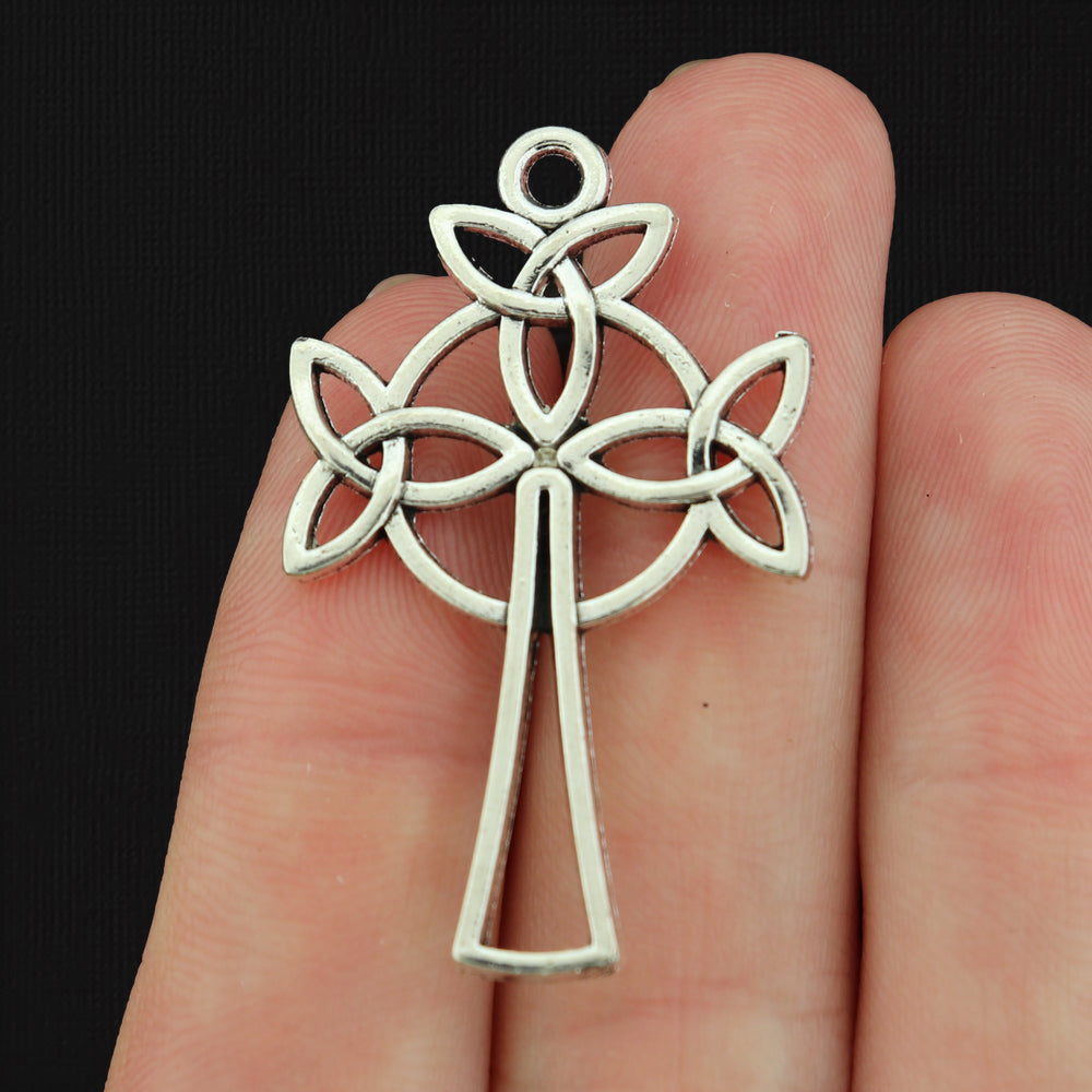8 Celtic Knot Cross Antique Silver Tone Charms - SC174