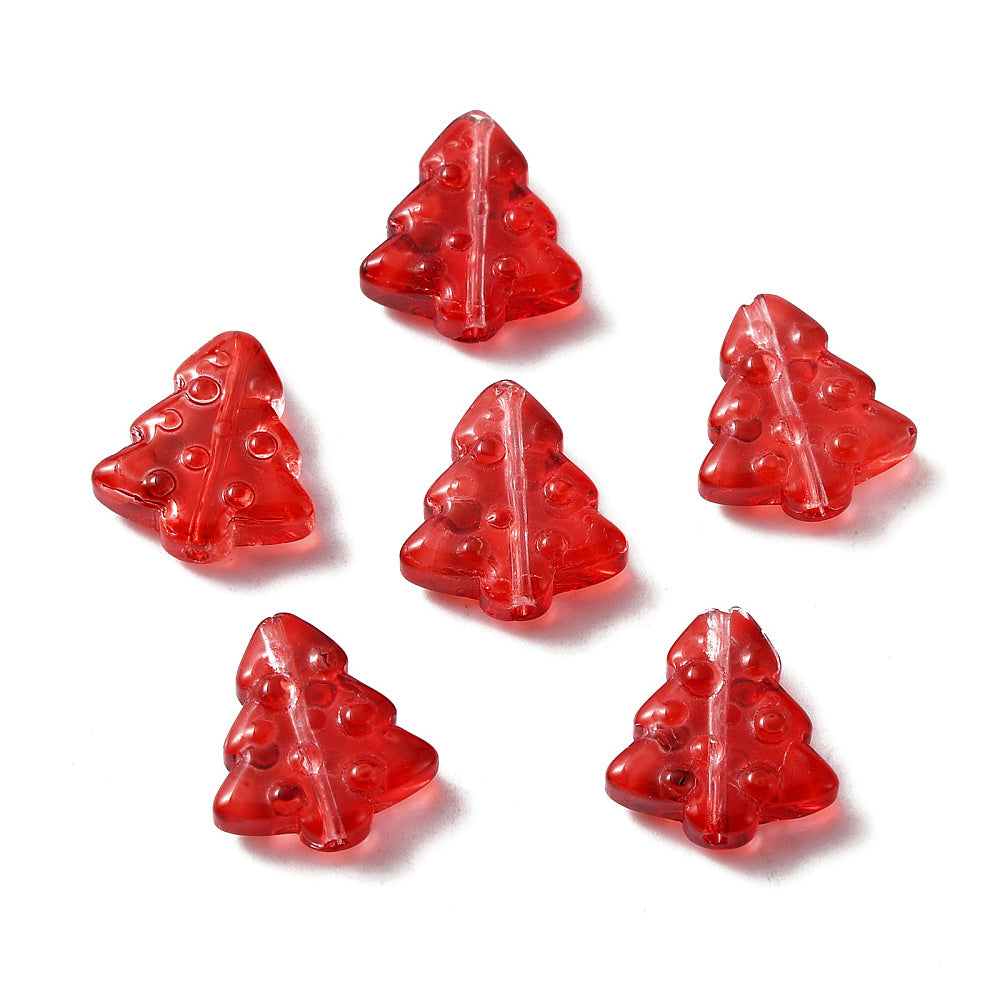 8 Christmas Tree Lampwork Beads - Translucent Red - BD091