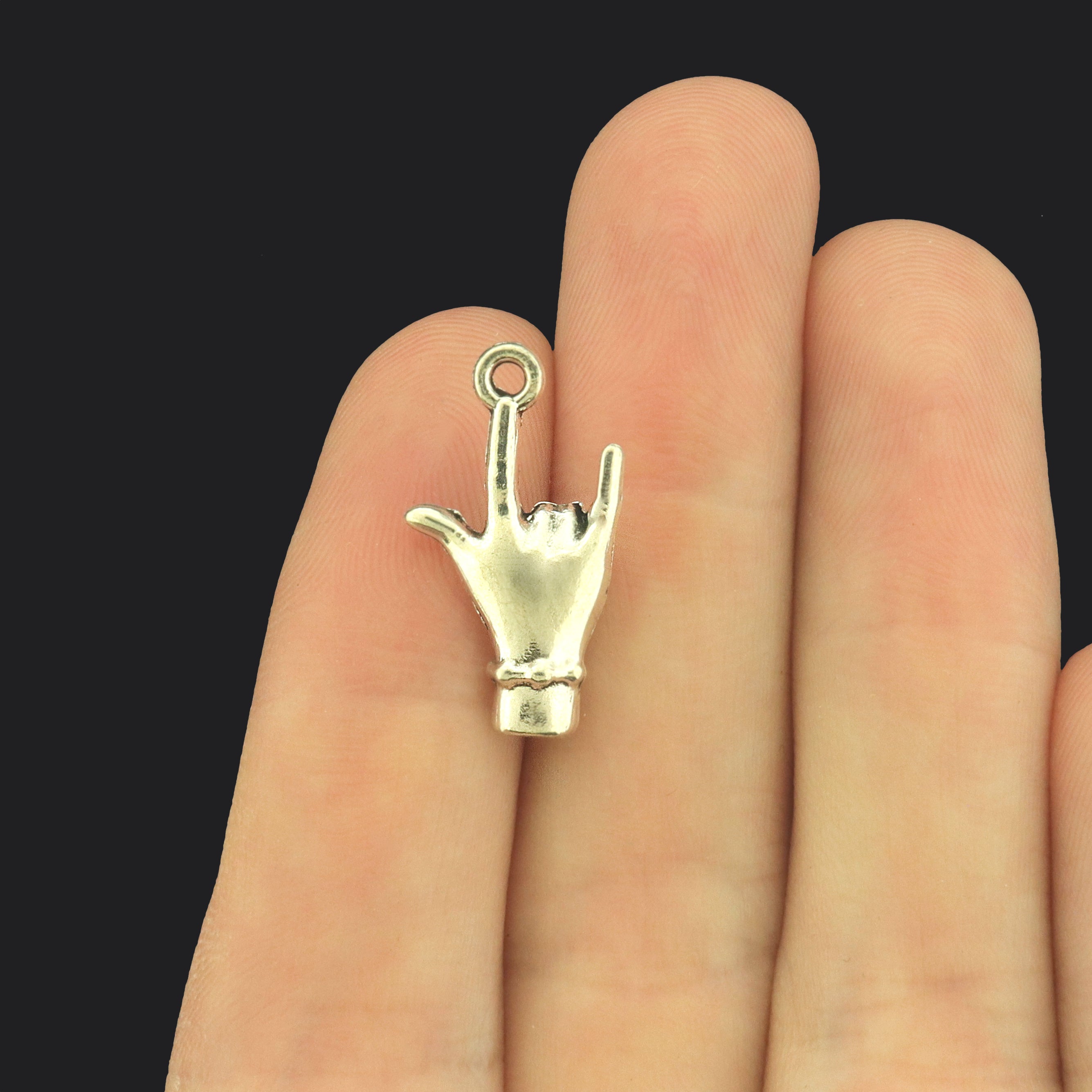 8 Hand Sign Antique Silver Tone Charms - I Love You - SC9016