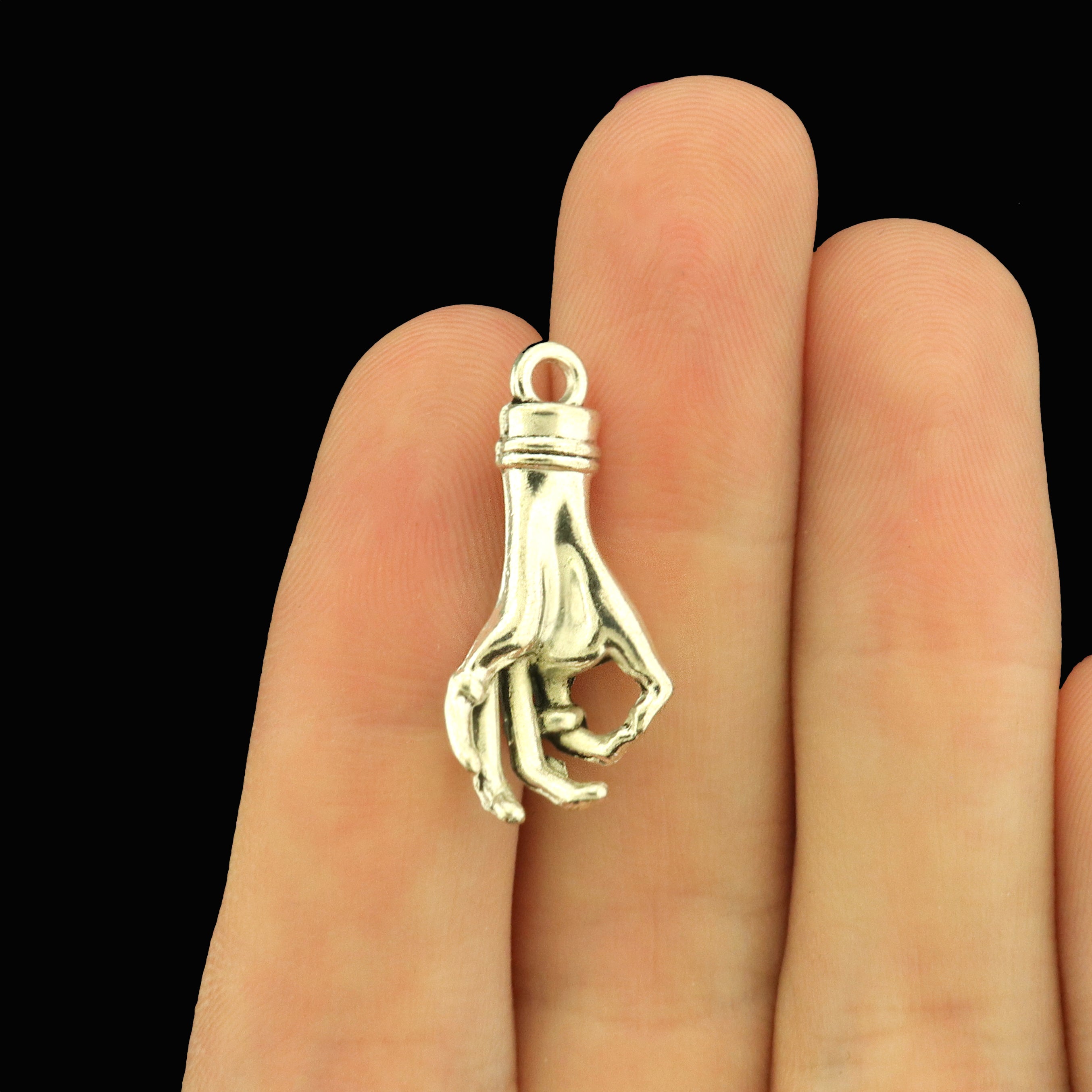 8 Hand Sign Antique Silver Tone Charms - OK - SC9019